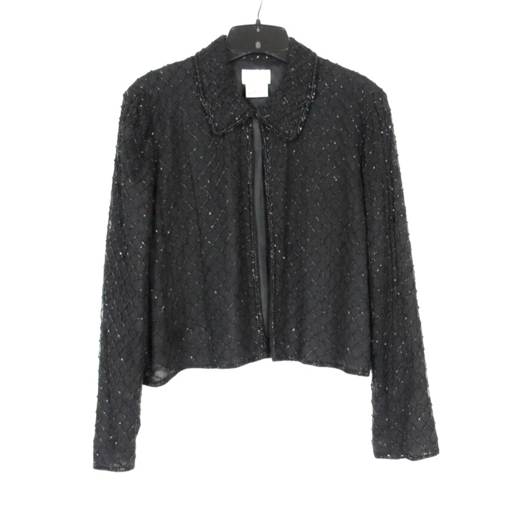 Vtg STANAY Black SILK Hook/Eye Shiny Beaded Cocktail Party Evening Jacket Sz XL